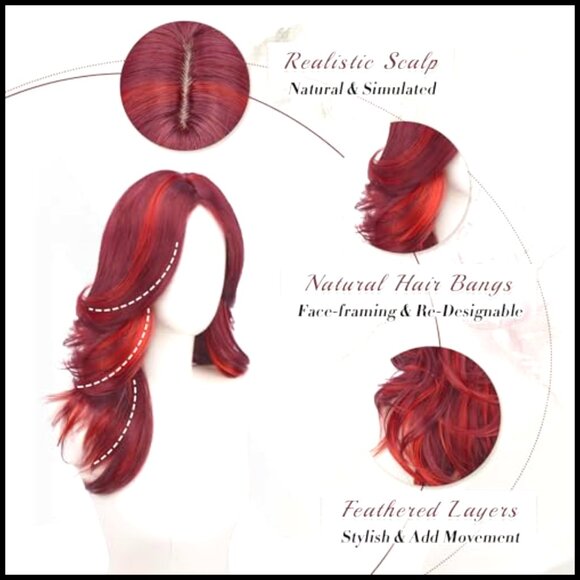 Wavy Layered Synthetic Wig with Curtain Bangs 22 Inch Long for Costume Party
